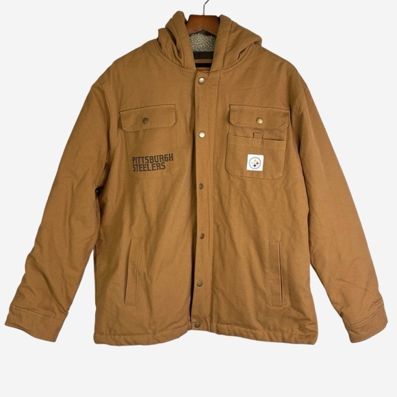 Pittsburgh Steelers Jacket Mens Large Brown Hooded Canvas Zip NFL Darius Rucker - Picture 3 of 16